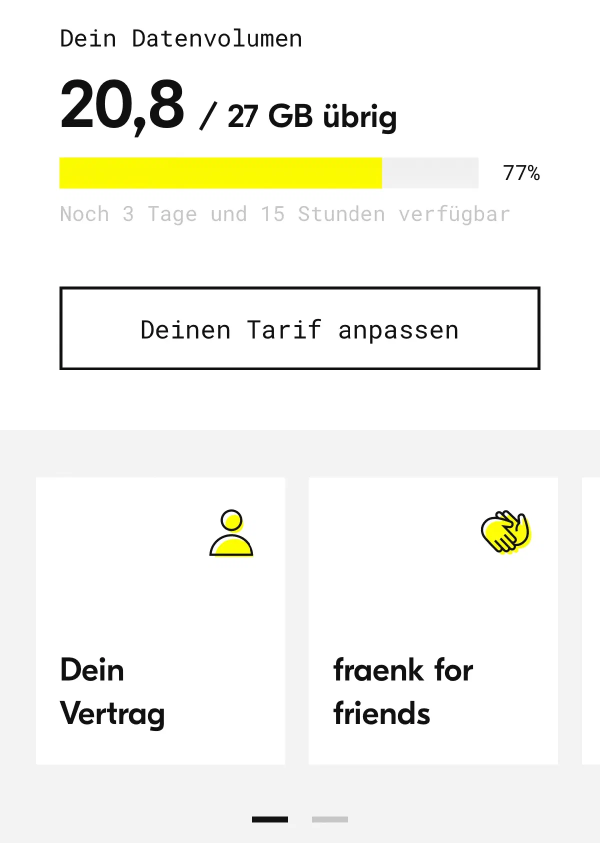 fraenk App - Mobilfunk-Vertragsübersicht im Telekom Netz