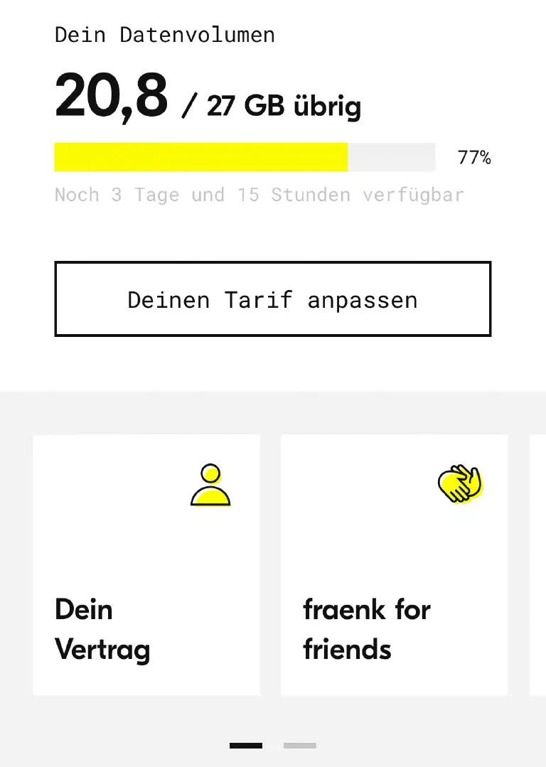 fraenk App - Mobilfunk-Vertragsübersicht im Telekom Netz