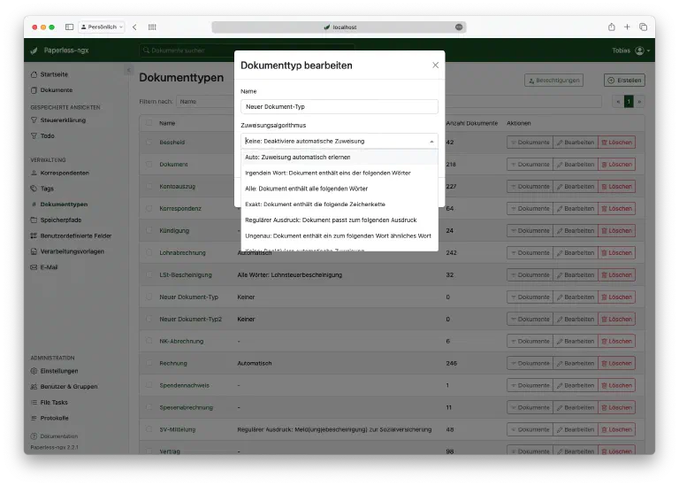 Auswahl der Erkennungs-Algorithmen für ein Zuweisungsmuster