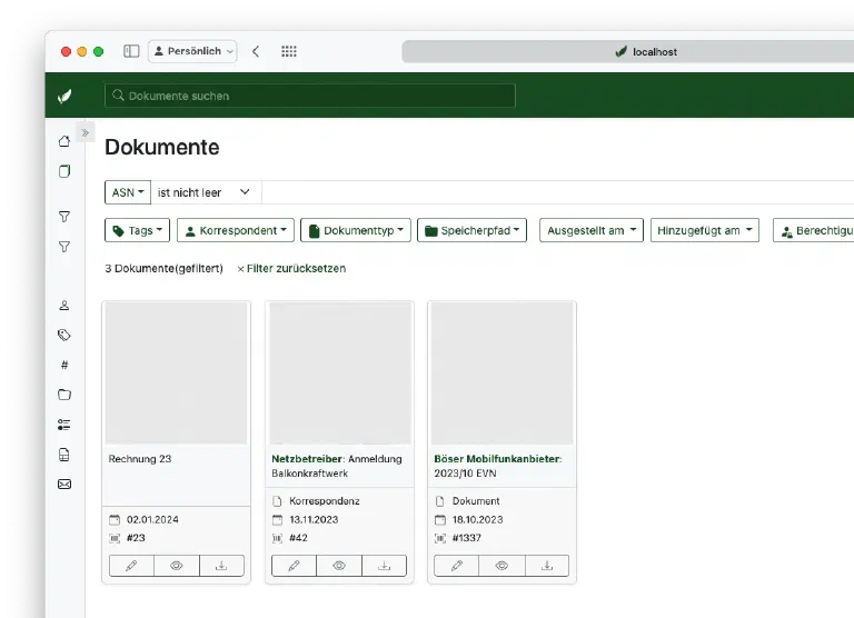 Dokument mit ASN unter dem Dokumenten-Datum