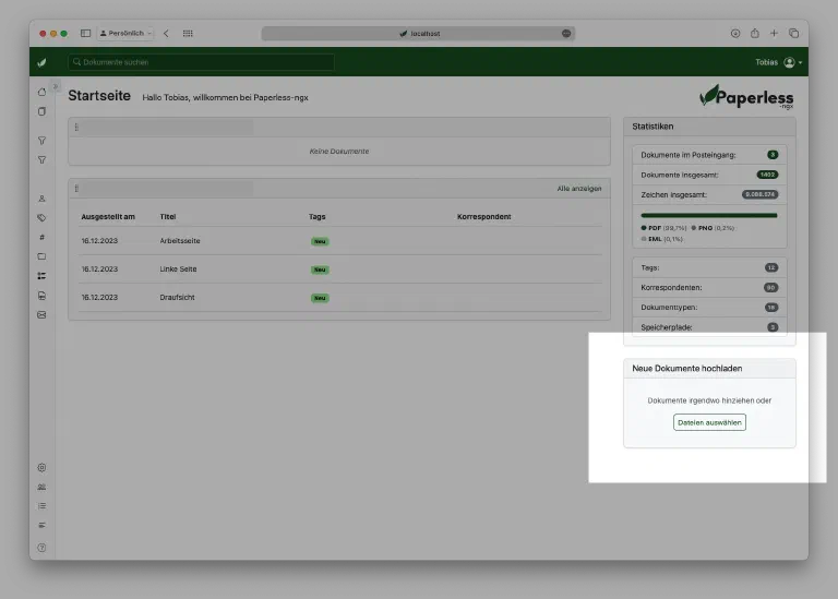 Upload-Maske in der Paperless-ngx-Weboberfläche