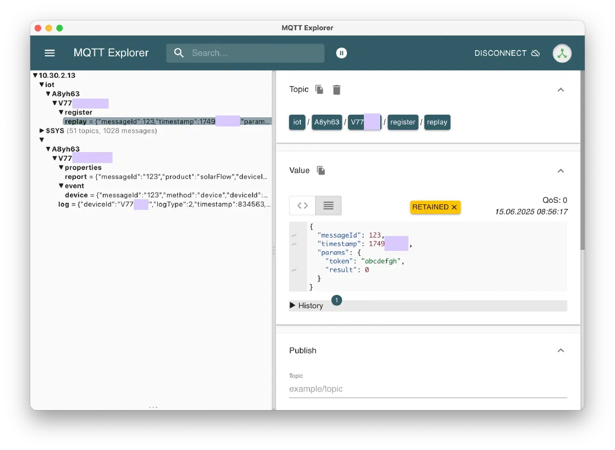 Bild: MQTT Explorer - SolarFlow sendet Nachrichten